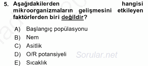 Gıda Bilimi ve Teknolojisi 2016 - 2017 Ara Sınavı 5.Soru