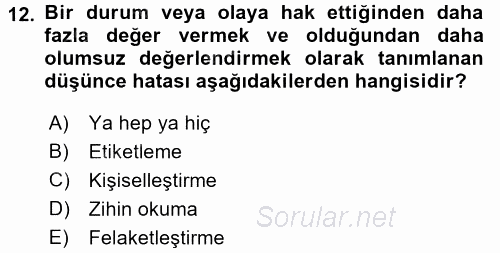 Yaşlılarda Çatışma Ve Stres Yönetimi 2 2017 - 2018 3 Ders Sınavı 12.Soru