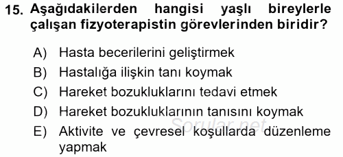 Yaşlılarda Çatışma Ve Stres Yönetimi 2 2017 - 2018 3 Ders Sınavı 15.Soru