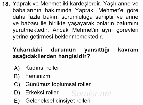 Yaşlılarda Çatışma Ve Stres Yönetimi 2 2017 - 2018 3 Ders Sınavı 18.Soru