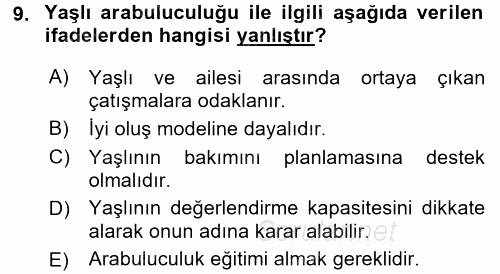 Yaşlılarda Çatışma Ve Stres Yönetimi 2 2017 - 2018 3 Ders Sınavı 9.Soru
