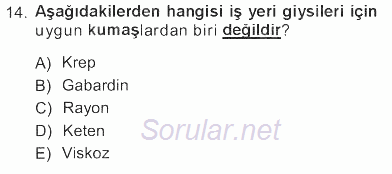 Giysi Seçimi 2012 - 2013 Tek Ders Sınavı 14.Soru