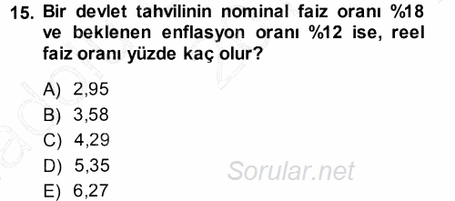 Finansal Yönetim 1 2013 - 2014 Ara Sınavı 15.Soru