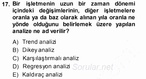 Finansal Yönetim 1 2013 - 2014 Ara Sınavı 17.Soru