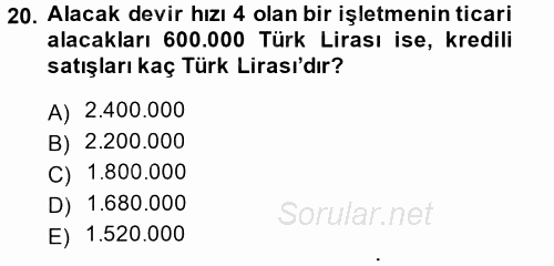 Finansal Yönetim 1 2013 - 2014 Ara Sınavı 20.Soru