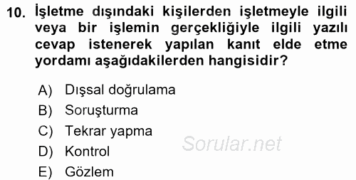 Denetim 2015 - 2016 Ara Sınavı 10.Soru