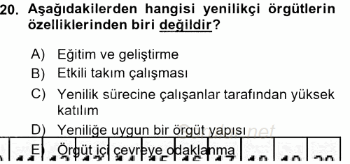 Yenilik Yönetimi 2015 - 2016 Ara Sınavı 20.Soru
