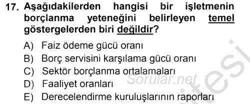 Finansal Yönetim 2012 - 2013 Ara Sınavı 17.Soru