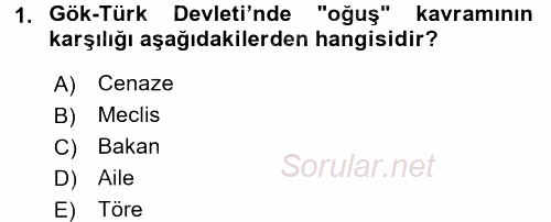 Orta Asya Türk Tarihi 2016 - 2017 Ara Sınavı 1.Soru