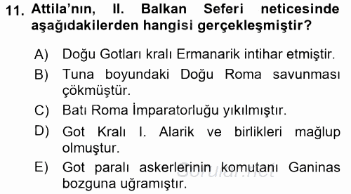 Orta Asya Türk Tarihi 2016 - 2017 Ara Sınavı 11.Soru