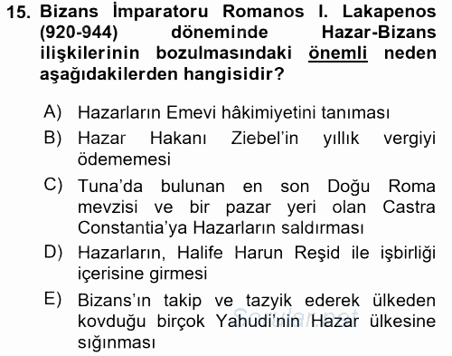 Orta Asya Türk Tarihi 2016 - 2017 Ara Sınavı 15.Soru