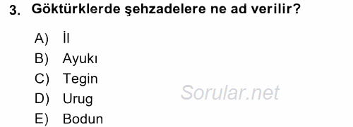 Orta Asya Türk Tarihi 2016 - 2017 Ara Sınavı 3.Soru