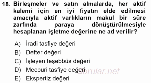 Finansal Yönetim 2 2015 - 2016 Tek Ders Sınavı 18.Soru