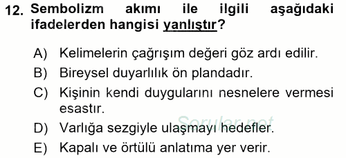 II. Abdülhamit Dönemi Türk Edebiyatı 2017 - 2018 Dönem Sonu Sınavı 12.Soru