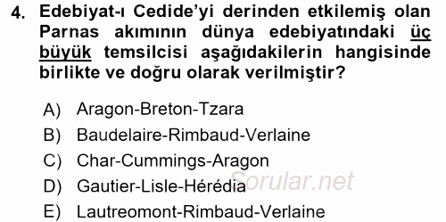 II. Abdülhamit Dönemi Türk Edebiyatı 2017 - 2018 Dönem Sonu Sınavı 4.Soru