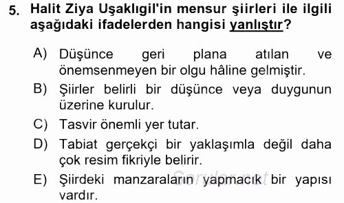 II. Abdülhamit Dönemi Türk Edebiyatı 2017 - 2018 Dönem Sonu Sınavı 5.Soru