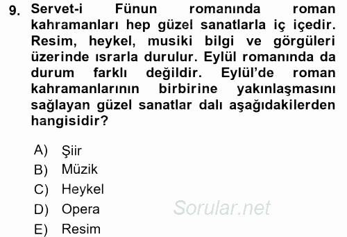 II. Abdülhamit Dönemi Türk Edebiyatı 2017 - 2018 Dönem Sonu Sınavı 9.Soru