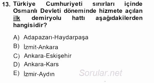 Türkiye Ekonomisi 2013 - 2014 Tek Ders Sınavı 13.Soru