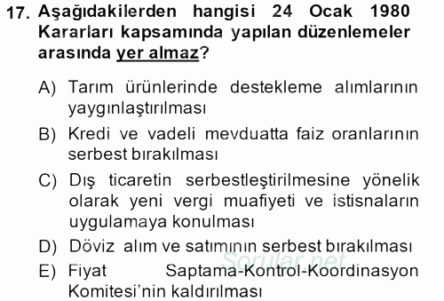 Türkiye Ekonomisi 2013 - 2014 Tek Ders Sınavı 17.Soru
