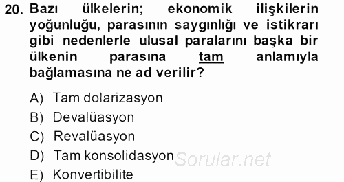 Türkiye Ekonomisi 2013 - 2014 Tek Ders Sınavı 20.Soru