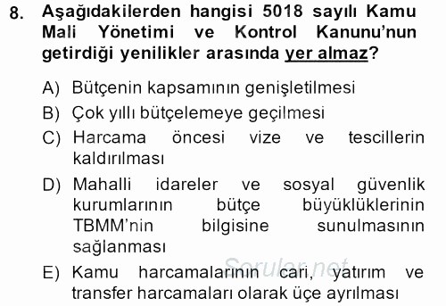 Türkiye Ekonomisi 2013 - 2014 Tek Ders Sınavı 8.Soru