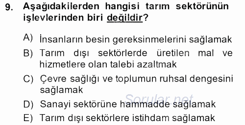 Türkiye Ekonomisi 2013 - 2014 Tek Ders Sınavı 9.Soru