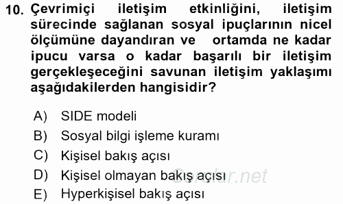 İletişim Bilgisi 2017 - 2018 Dönem Sonu Sınavı 10.Soru