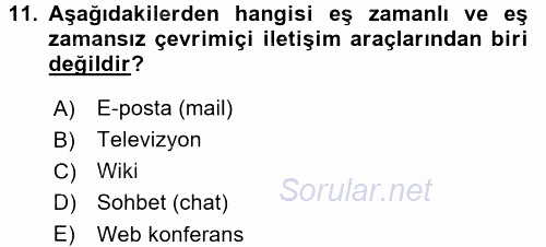 İletişim Bilgisi 2017 - 2018 Dönem Sonu Sınavı 11.Soru