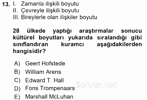 İletişim Bilgisi 2017 - 2018 Dönem Sonu Sınavı 13.Soru
