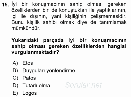 İletişim Bilgisi 2017 - 2018 Dönem Sonu Sınavı 15.Soru