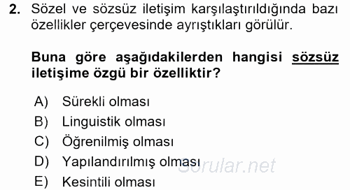 İletişim Bilgisi 2017 - 2018 Dönem Sonu Sınavı 2.Soru