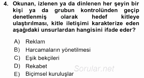İletişim Bilgisi 2017 - 2018 Dönem Sonu Sınavı 4.Soru