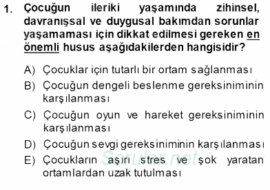 Okulöncesi Eğitime Giriş 2013 - 2014 Dönem Sonu Sınavı 1.Soru