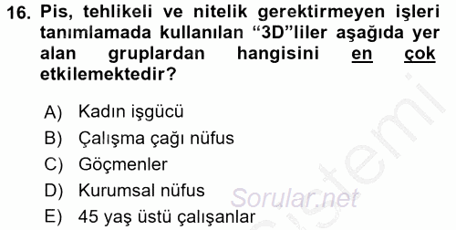 Yeni Teknolojiler ve Çalışma Hayatı 2016 - 2017 Ara Sınavı 16.Soru