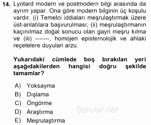 Çağdaş Sosyoloji Kuramları 2017 - 2018 Ara Sınavı 14.Soru