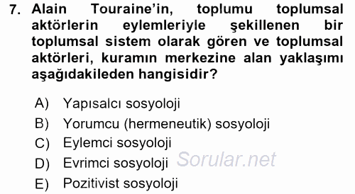 Çağdaş Sosyoloji Kuramları 2017 - 2018 Ara Sınavı 7.Soru
