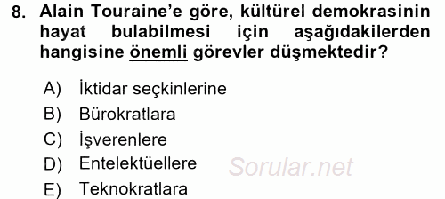 Çağdaş Sosyoloji Kuramları 2017 - 2018 Ara Sınavı 8.Soru