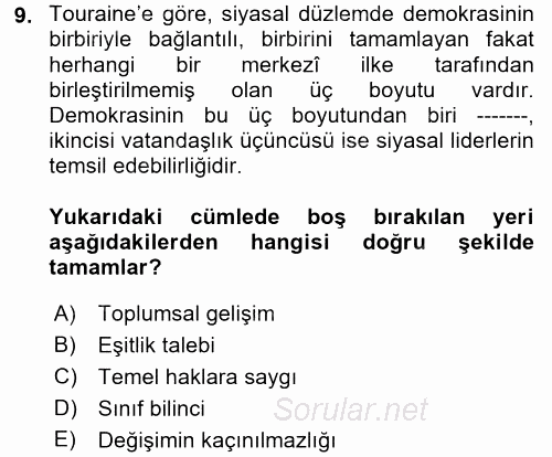 Çağdaş Sosyoloji Kuramları 2017 - 2018 Ara Sınavı 9.Soru
