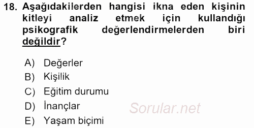 İkna Edici İletişim 2016 - 2017 Ara Sınavı 18.Soru