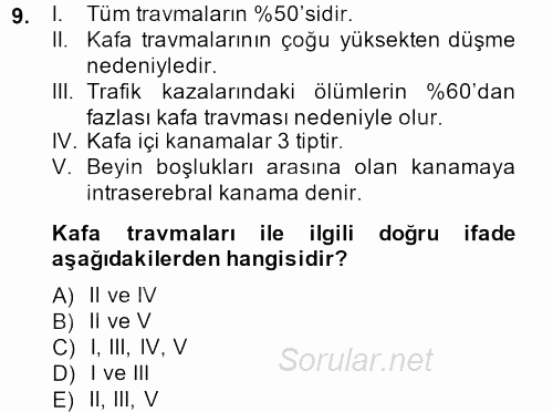 Yaşlı ve Hasta Bakım Hizmetleri 2013 - 2014 Dönem Sonu Sınavı 9.Soru