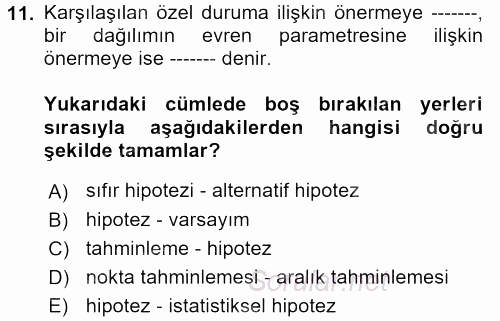 İstatistik 2 2017 - 2018 Ara Sınavı 11.Soru