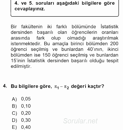 İstatistik 2 2017 - 2018 Ara Sınavı 4.Soru