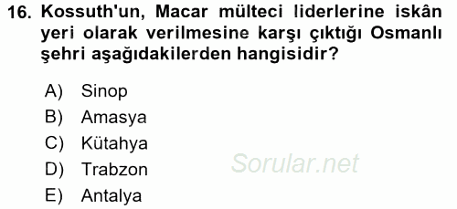 Osmanlı´da İskan ve Göç 2017 - 2018 Dönem Sonu Sınavı 16.Soru
