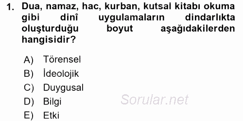 Din Psikolojisi 2016 - 2017 3 Ders Sınavı 1.Soru