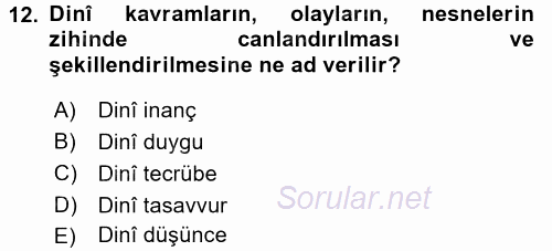 Din Psikolojisi 2016 - 2017 3 Ders Sınavı 12.Soru