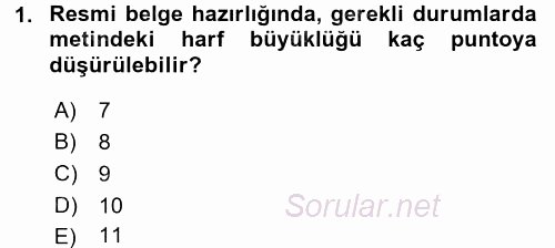 Mesleki Yazışmalar 2016 - 2017 Dönem Sonu Sınavı 1.Soru