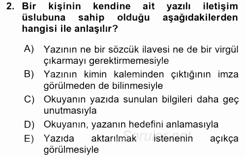 Mesleki Yazışmalar 2016 - 2017 Dönem Sonu Sınavı 2.Soru