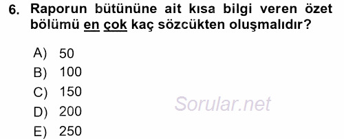 Mesleki Yazışmalar 2016 - 2017 Dönem Sonu Sınavı 6.Soru