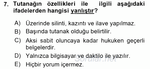 Mesleki Yazışmalar 2016 - 2017 Dönem Sonu Sınavı 7.Soru