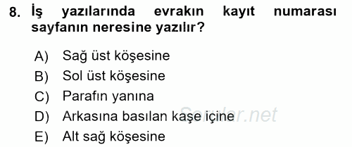 Mesleki Yazışmalar 2016 - 2017 Dönem Sonu Sınavı 8.Soru
